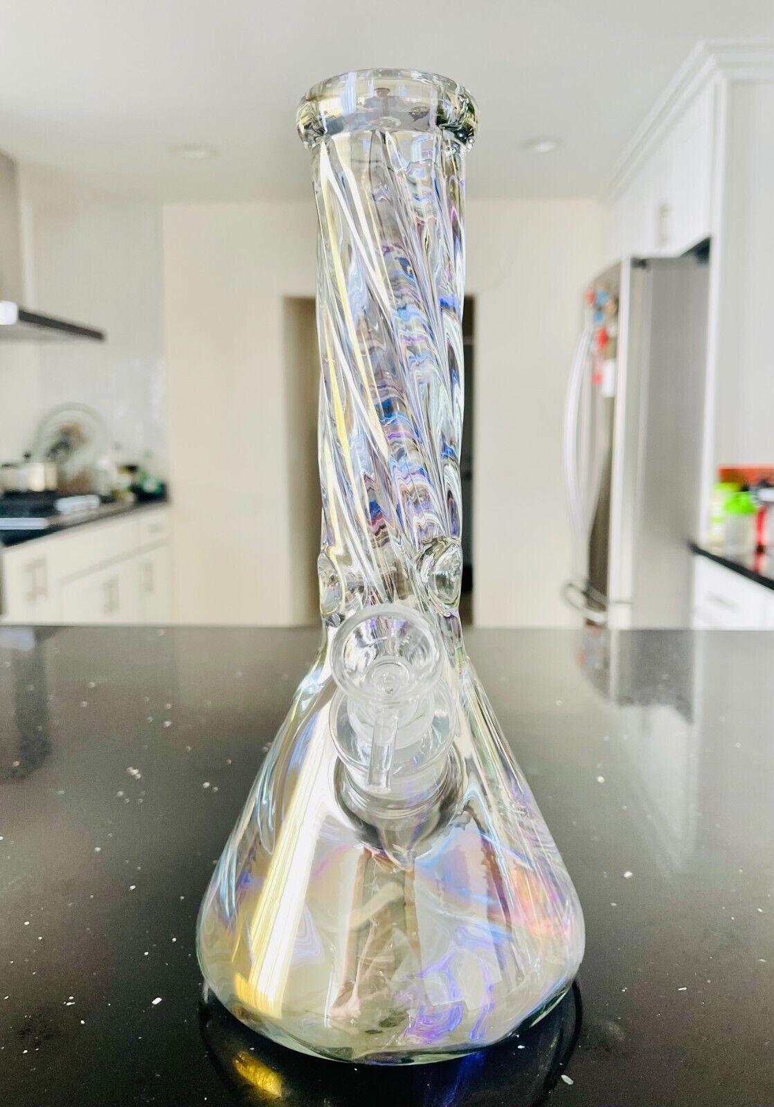 12Inch Thick Iridescent Beaker Heavy Glass Water Bong Spiral Water Follow Shape