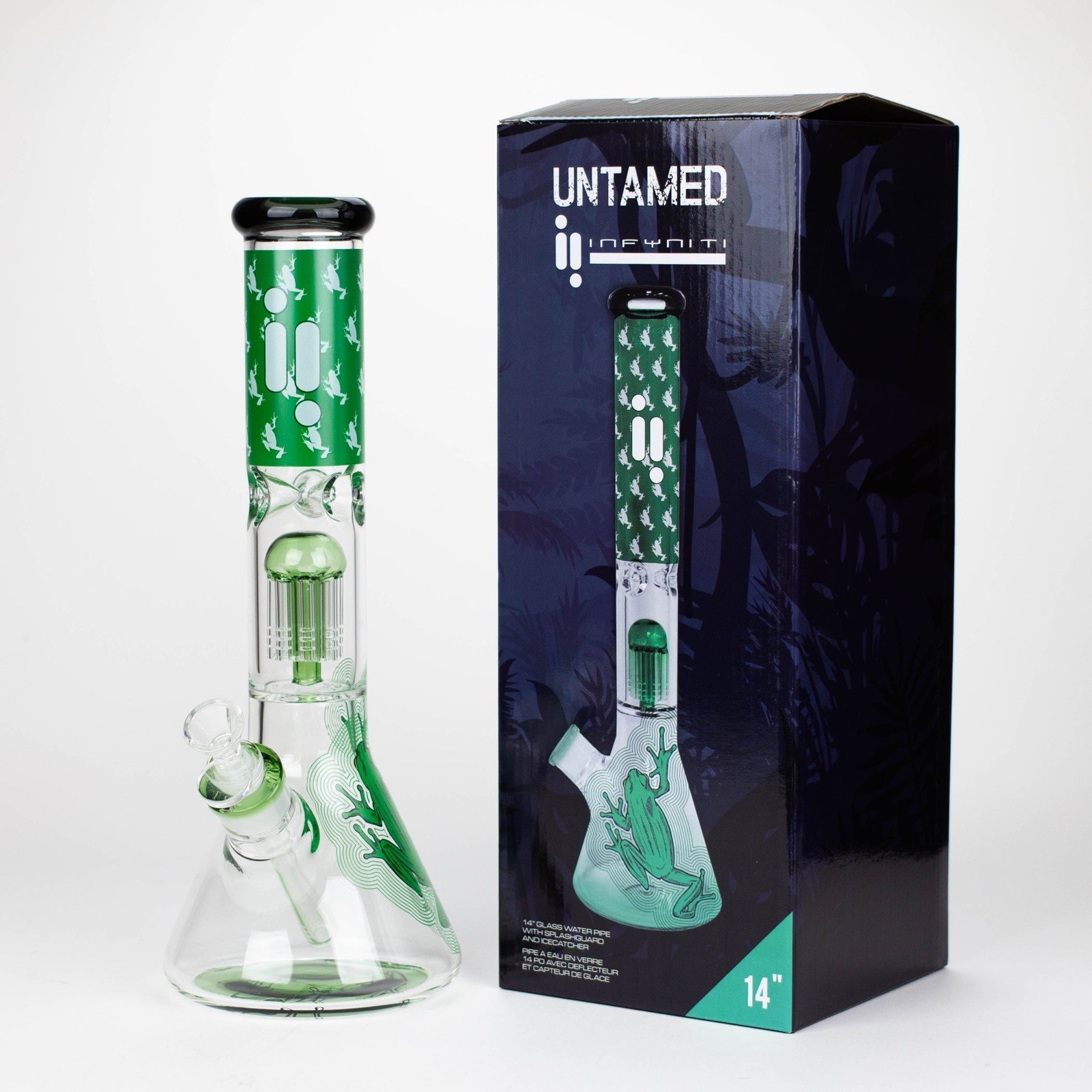 INFYNITI® 14&Prime; – UNTAMED – Glass Beaker Bong – Water Pipe (FROG)