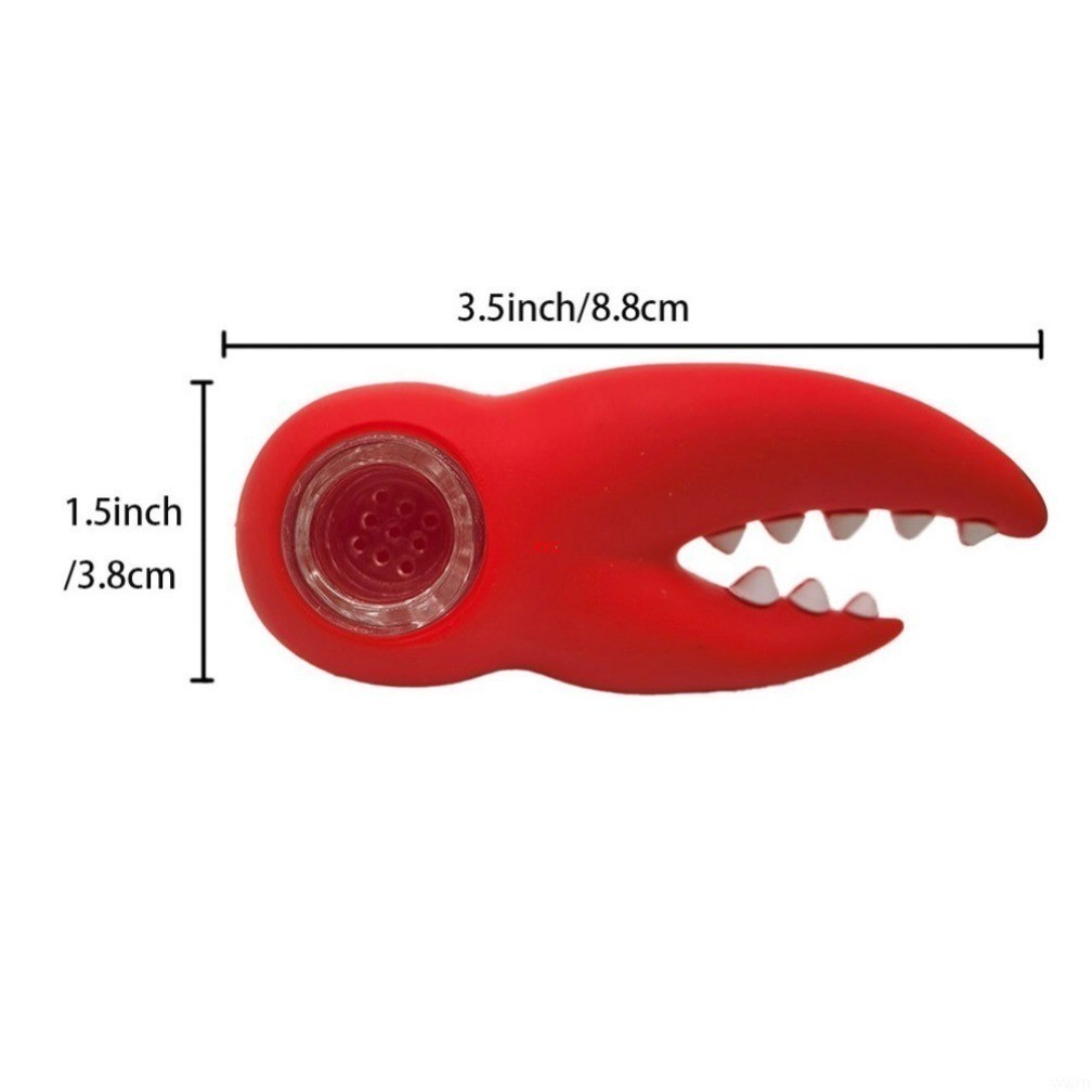3.5&Prime; Mini Red Crab Claws Shape Portable Silicone Bong Hand Pipe W/ Glass Bowl