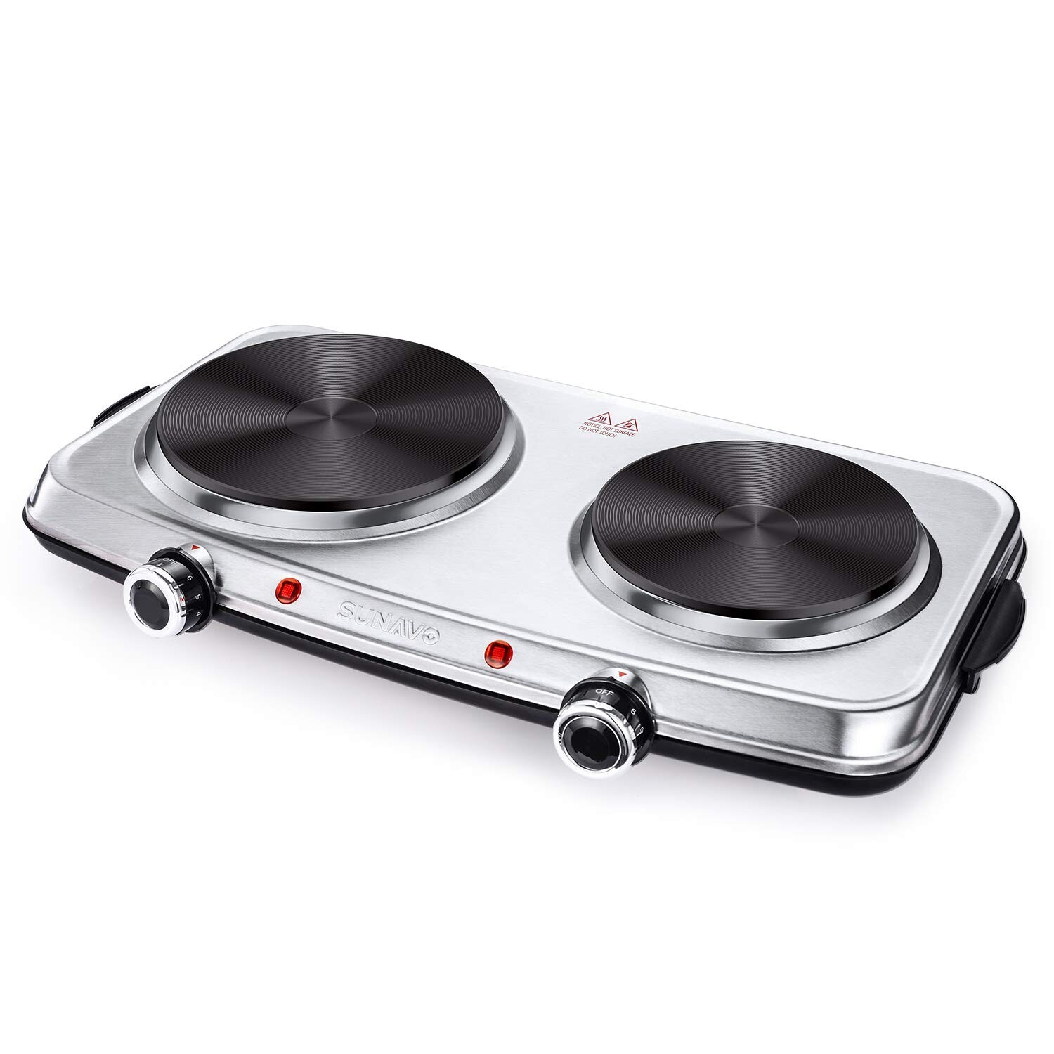 SUNAVO Hot Plates for Cooking, 1800W Electric Double Burner with Handles, 6 P…