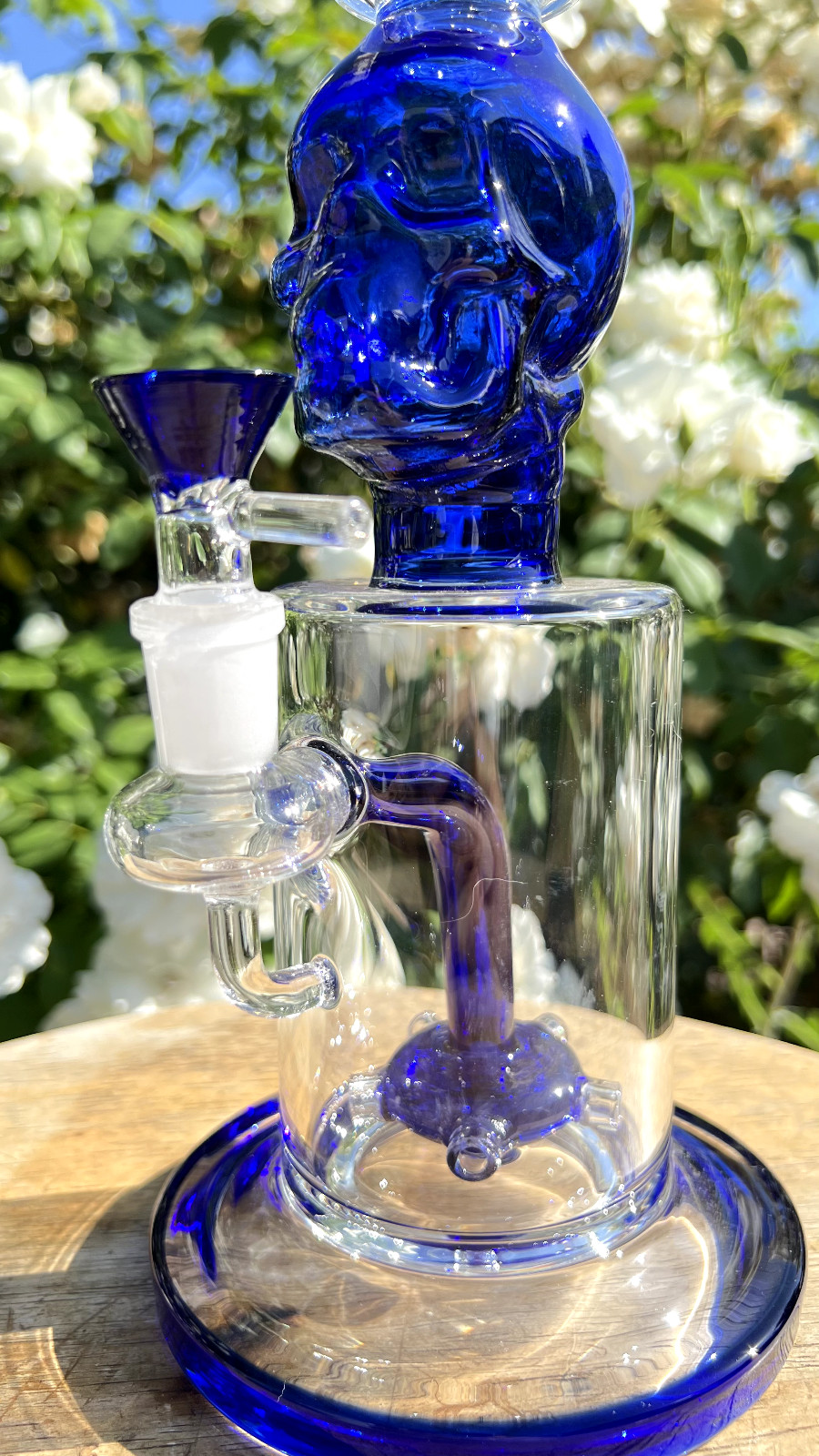17&Prime; Blue Glass Beaker Skull Head Bong Bubbler Percolator Free Bowl Free Shipping