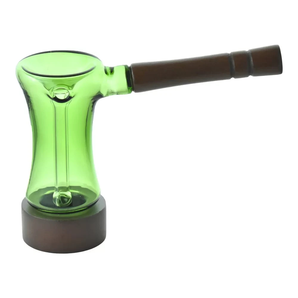 5&Prime; Wood-Handled Glass Bubbler Hand Pipe – Assorted