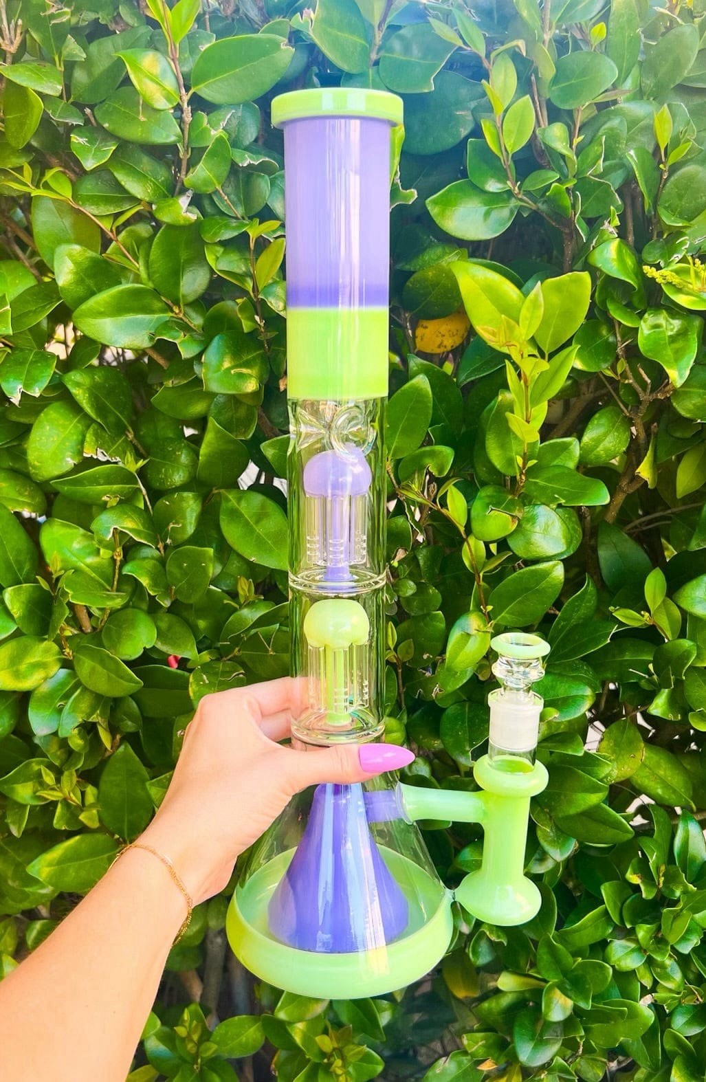 Milky Purple Green 18 Inch Water Pipe Bong Large Tall Triple Perc