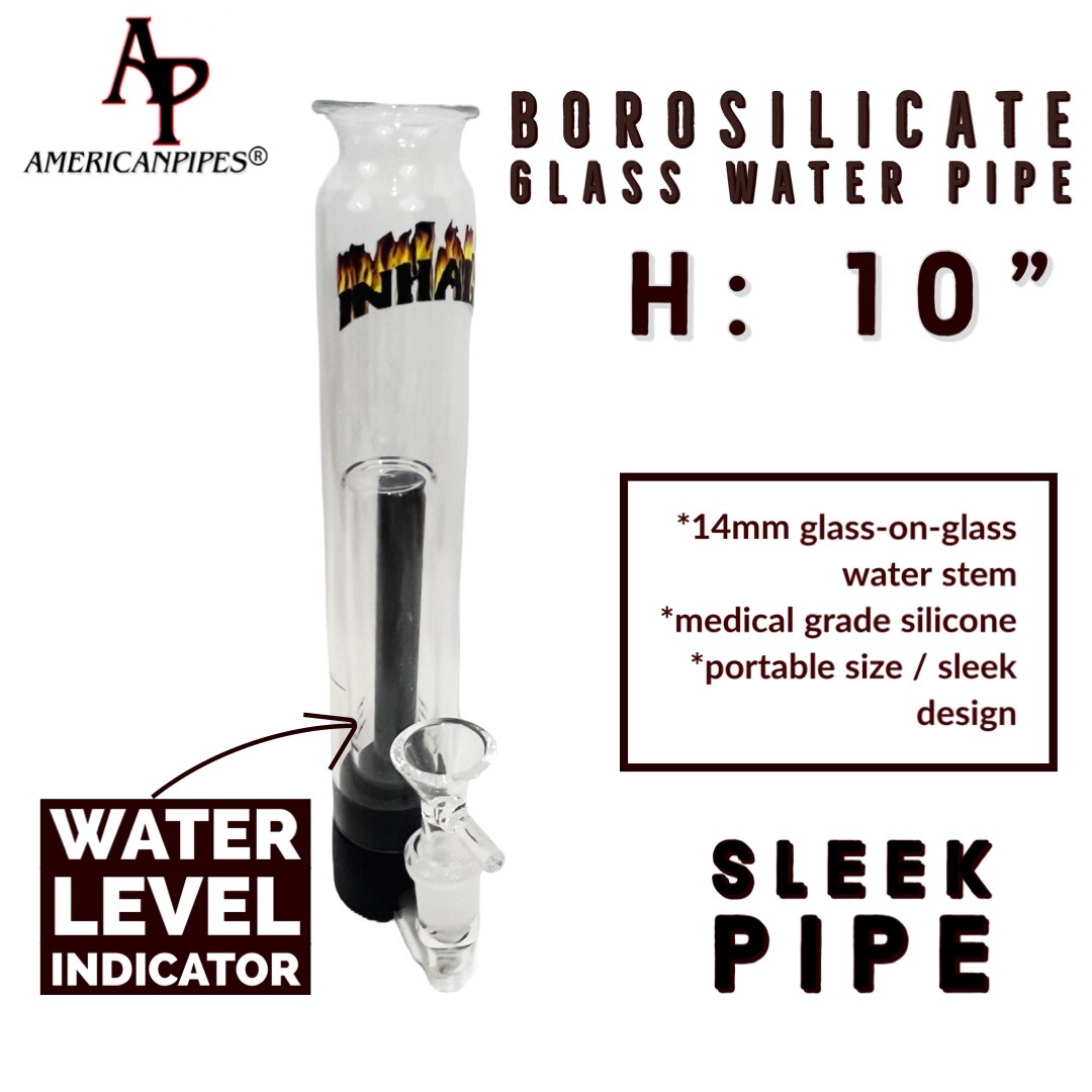 Inhale®️ 10 » Black Portable Borosilicate Glass Tobacco WaterPipe Glass On Glass