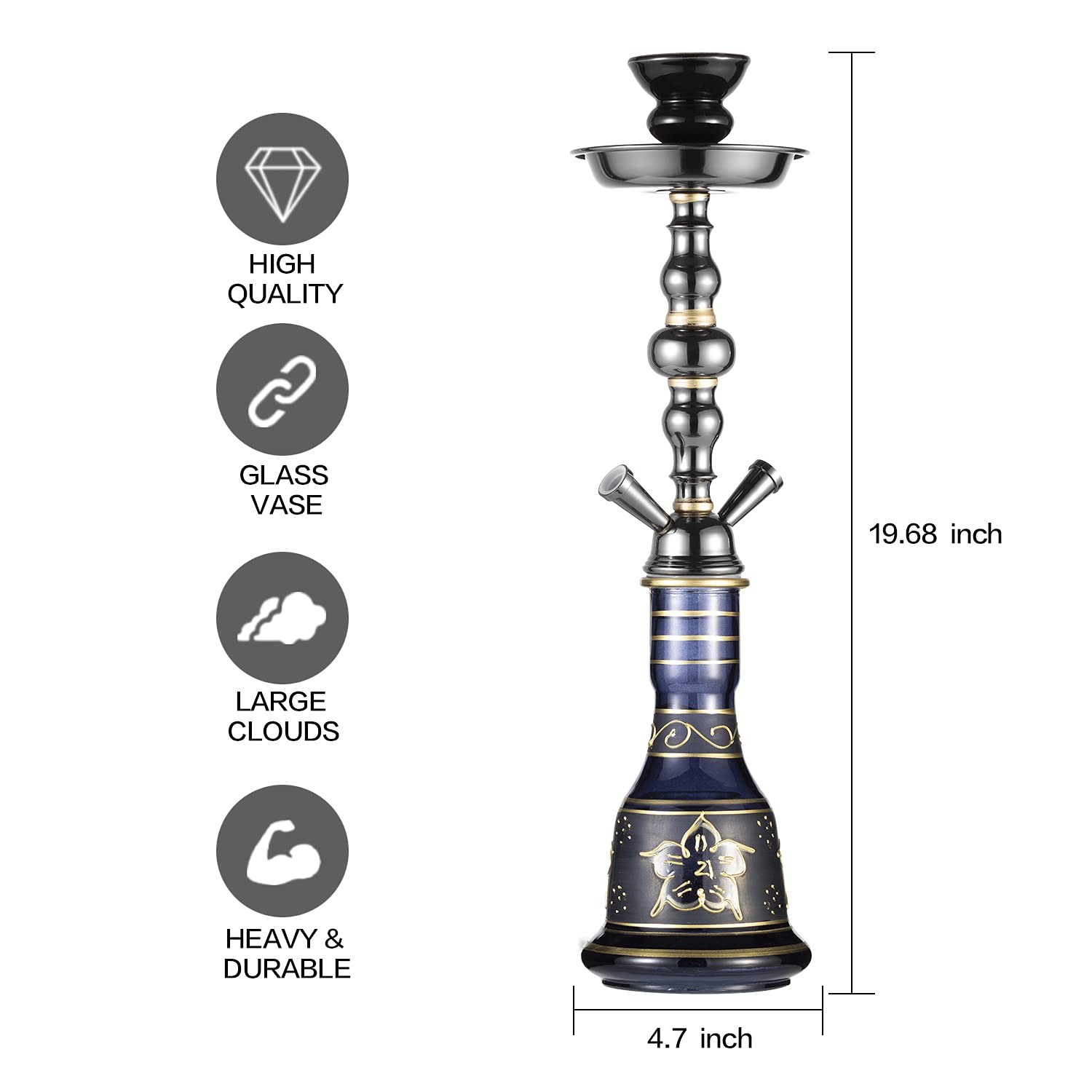20&Prime; Hookah set – 2 Hose Premium Shisha Kit 1 Count (Pack of 1), Black