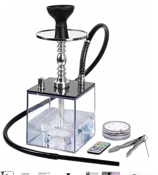 Hookah Set Cube Acrylic Hookah with Multicolor LED Light & Free Gift