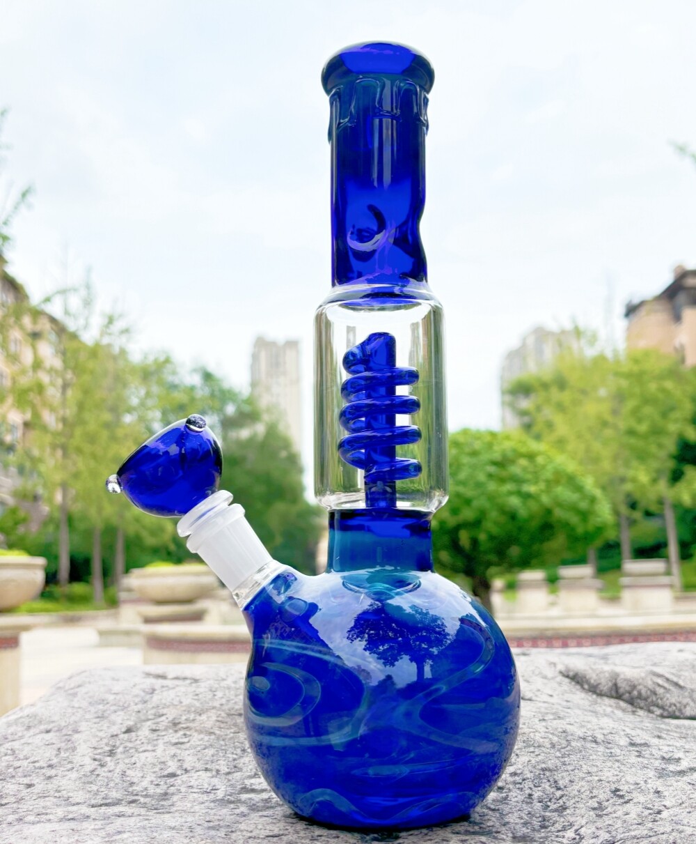 11&Prime; Heavy Blue Coil Water Pipe Recycler Bubbler Hookah Beaker Bubbler Glass Bong