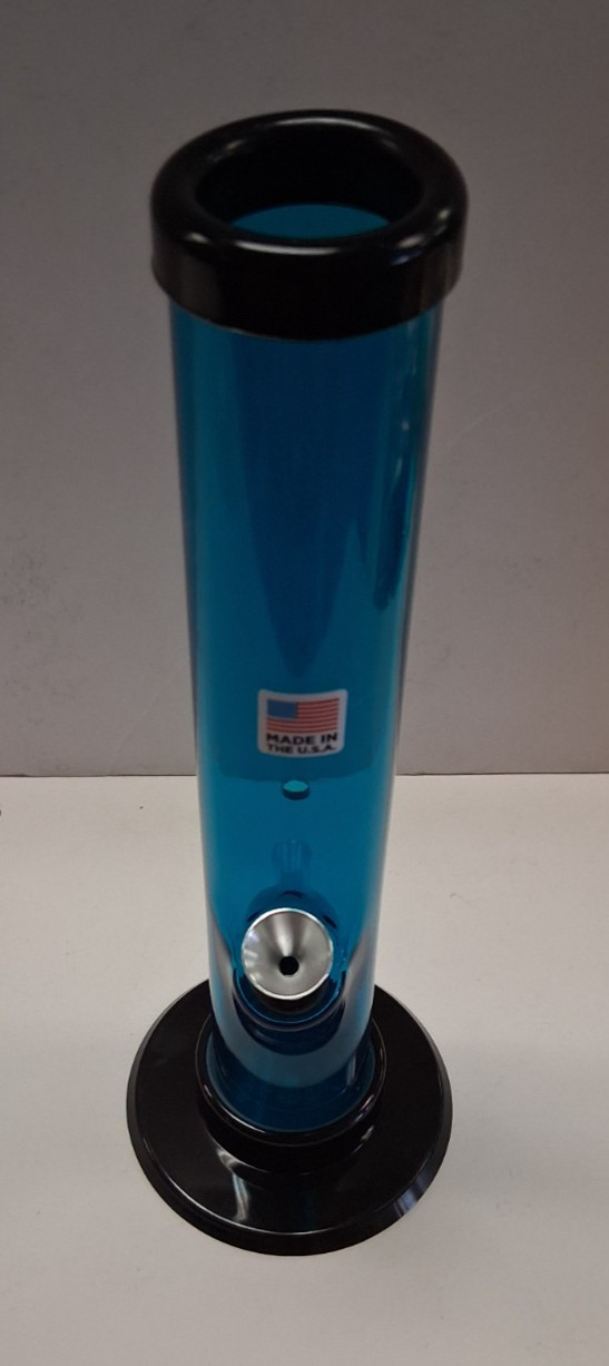 9&Prime; ACRYLIC PLASTIC STRAIGHT WATER PIPE BONG HOOKAH THUMB CARB AQUA BLUE 1.5&Prime;M