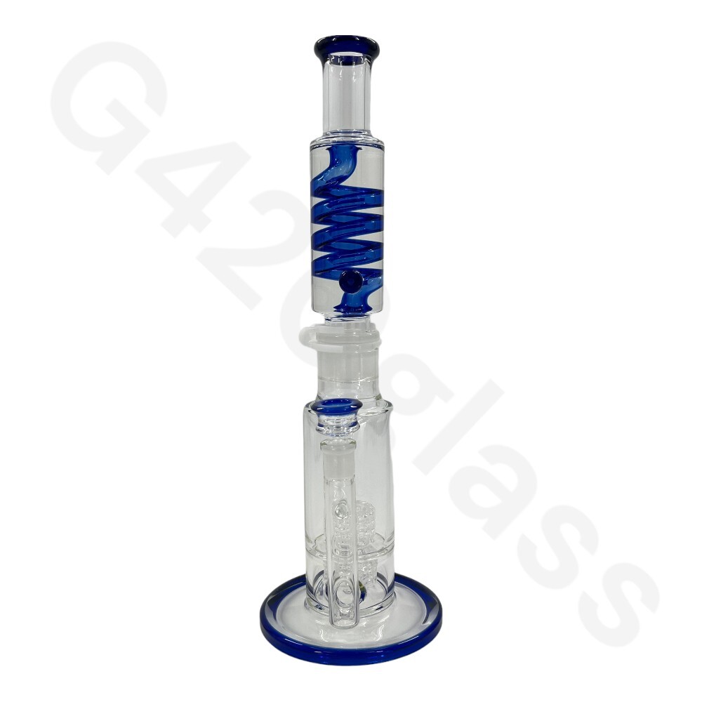 🔥16 Inch G420glass Freezable Coil Bong Double Showerhead Percolator Beaker Bong