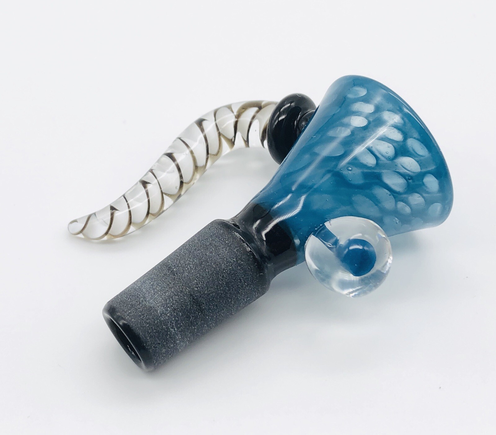 Blue & Black 14mm Smoked Ball & Fang Cone Shape Bowl Male Joint Art USA