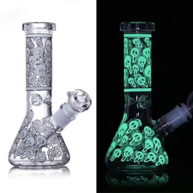 7.8&Prime; Thick Glass Bong Luminous Skull Smoking Water Pipe Hookah Bubbler Beaker