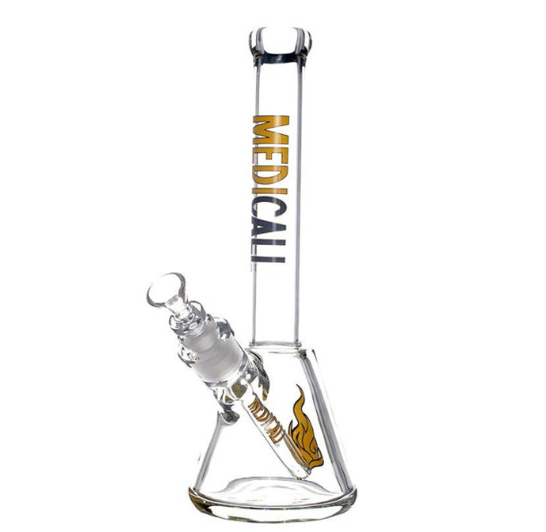 12&Prime; Medicali® – Bell Beaker Bong – Thick 9mm Glass Water Pipe (Teal Script)