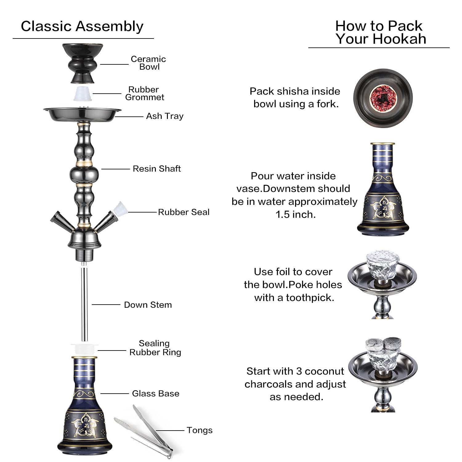 20&Prime; Hookah set – 2 Hose Premium Shisha Kit 1 Count (Pack of 1), Black