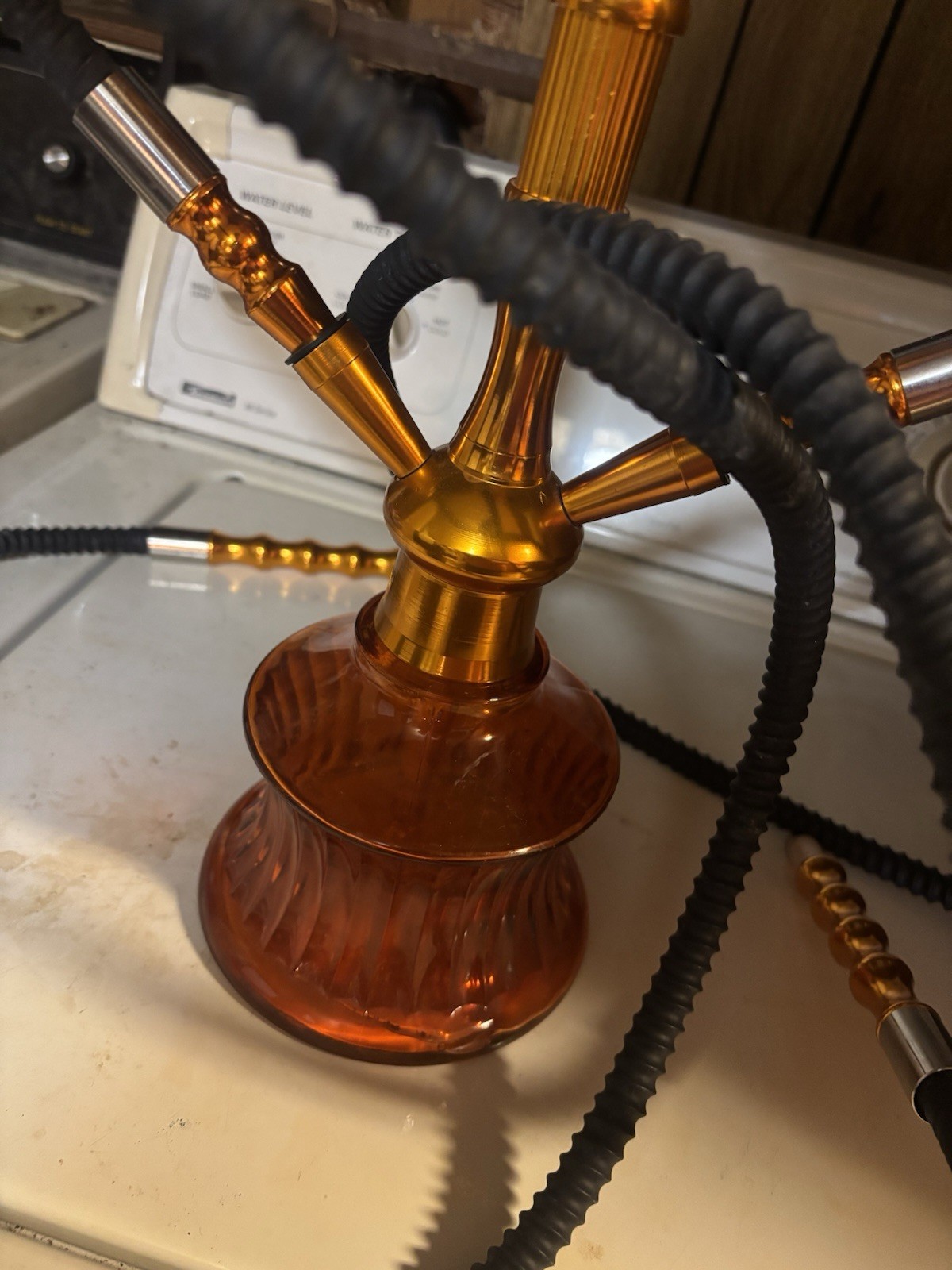 17&Prime; Glass & Brass Hookah with Hoses