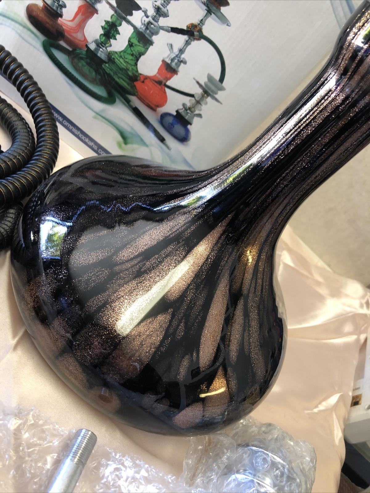 OMNIS World Glass Hookah Brown/Black Hookah W/ All Parts Box Is Damaged