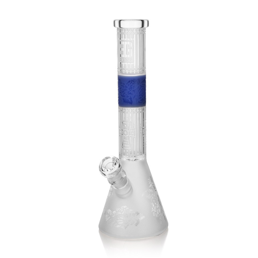 Premium Sandblasted Water Bong, Exotic Cross Design | 15&Prime; Tall, Navy Blue