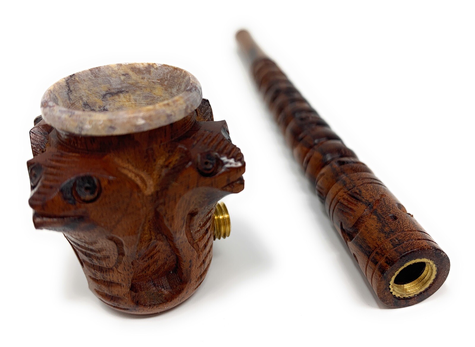 8 inch Snake stone wood Pipe Smoking Churchwarden ebony wood stone bowl pipe