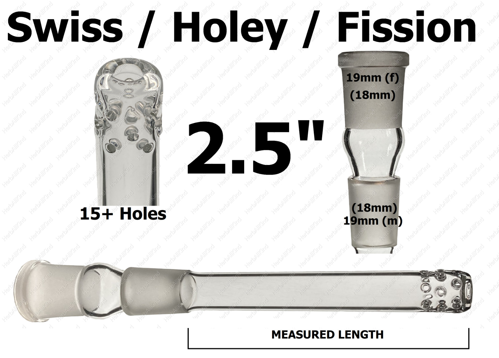 2.5&Prime; 18mm MALE to 18mm FEMALE (19mm to 19mm) Holey Swiss Fission Glass Downstem