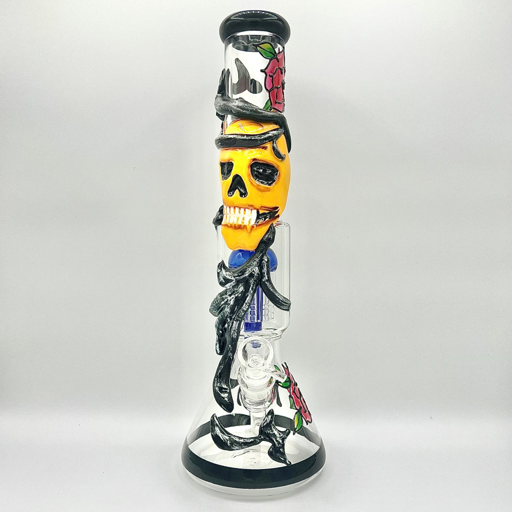 16&Prime; Vine Wrapped Custom Skull Beaker Pipe Water Bong – Handmade Glass Bong