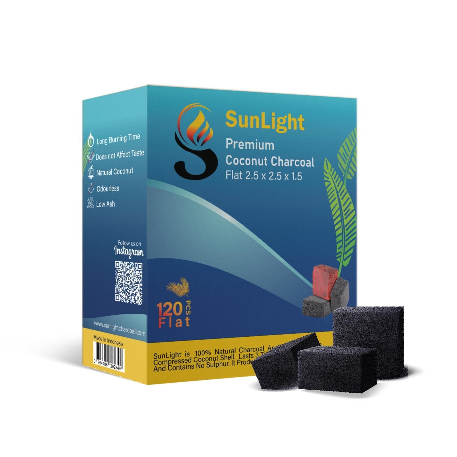 Sunlight Premium Coconut Charcoal Flats- 120 Half Cubes (1.25MM)- Long Lastin…