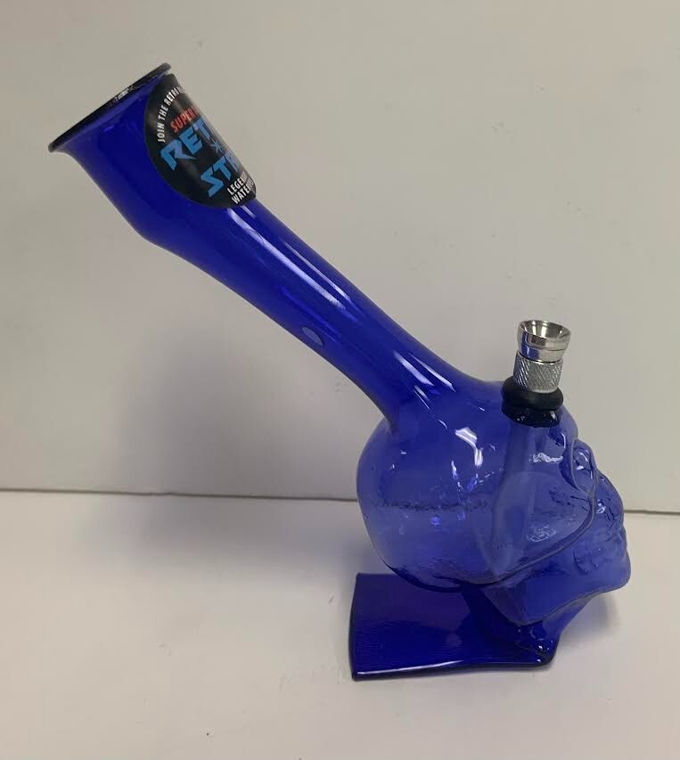 BIOTUBE RETRO STAR SLANTED SKULL WATER PIPE TAIL BASE T-CARB 6&Prime; BLUE 1&Prime;M