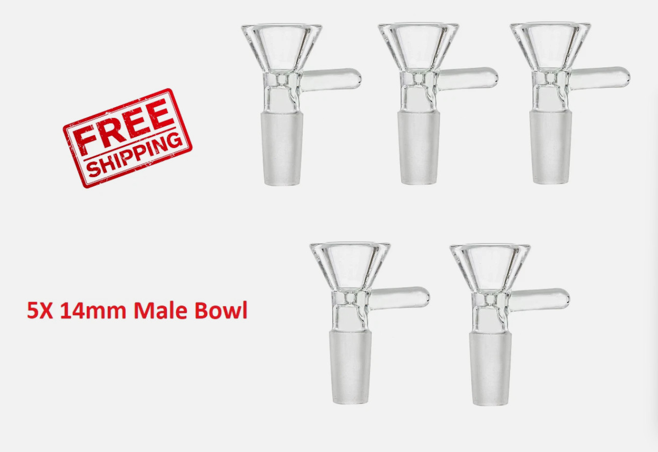 5PCS X 14mm Premium Male Glass Bowl for Water Hookah Bong Replacement Head