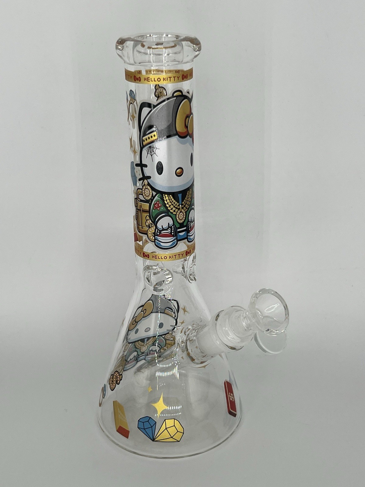 10” BLING “ALL SWAGGED OUT” HELLO KITTY GLOW N DARK BONG 14mm BOWL -2 FREE GIFTS