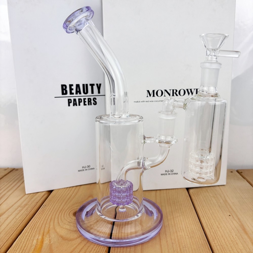 9&Prime; Purple Glass Bong Dual Matrix Perc Smoking Water Pipe Hookah w/Ash Catcher US