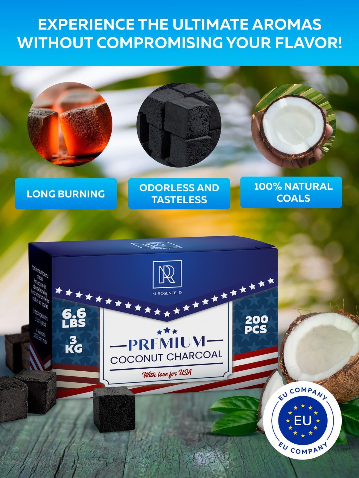 Premium Coconut Charcoal Cubes – Coconut Coals XL Pack of 200 Count & 3 KG