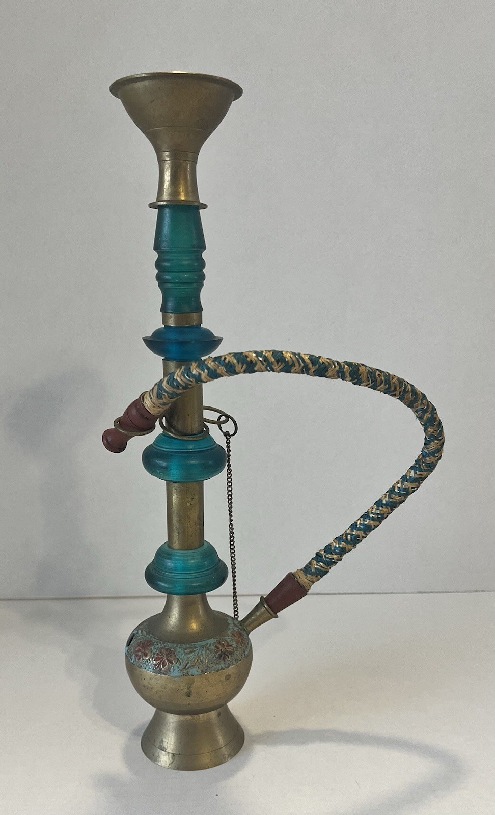 Vintage 12&Prime; Brass & Green Glass Hookah – Made in India