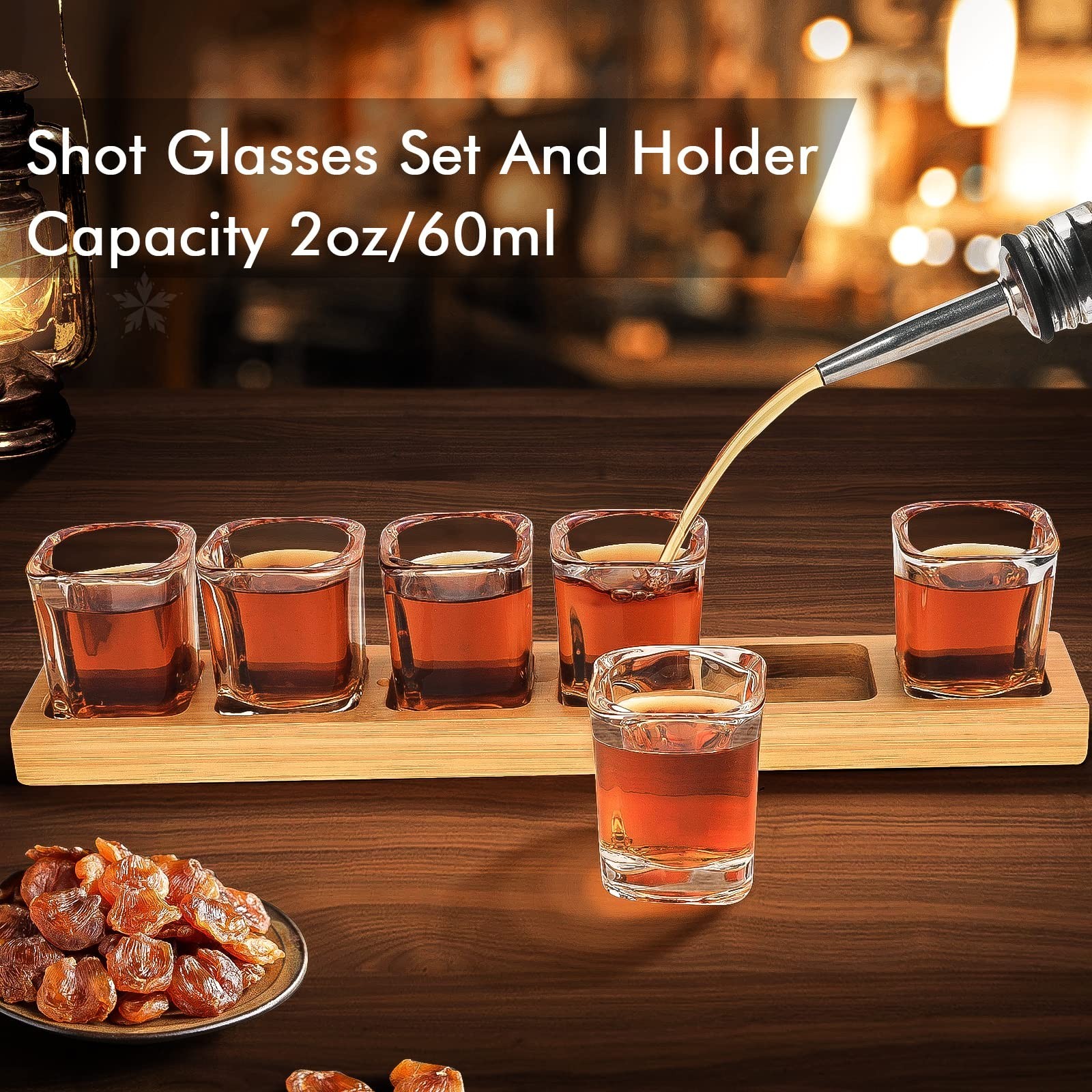 Shot Glass Set – 2oz/60ml Set of 6 Shot Glass Tray Holder Set Thick Base for …