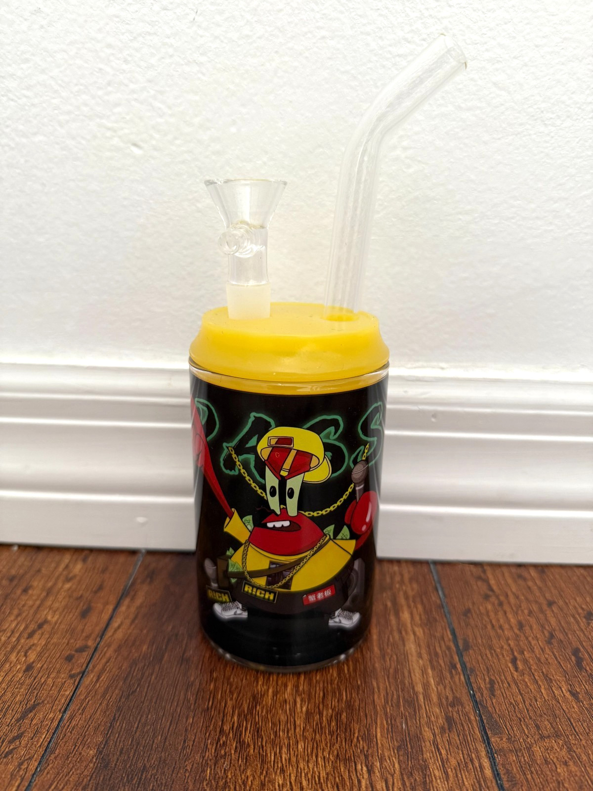 7” Glass Water Pipe Soda Pop Cola Can Swaggy Mr Krabs Spongebob 14mm