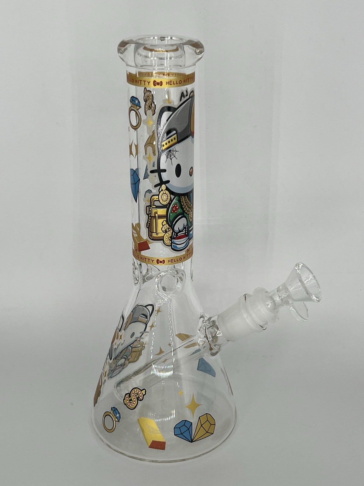 10” BLING “ALL SWAGGED OUT” HELLO KITTY GLOW N DARK BONG 14mm BOWL -2 FREE GIFTS