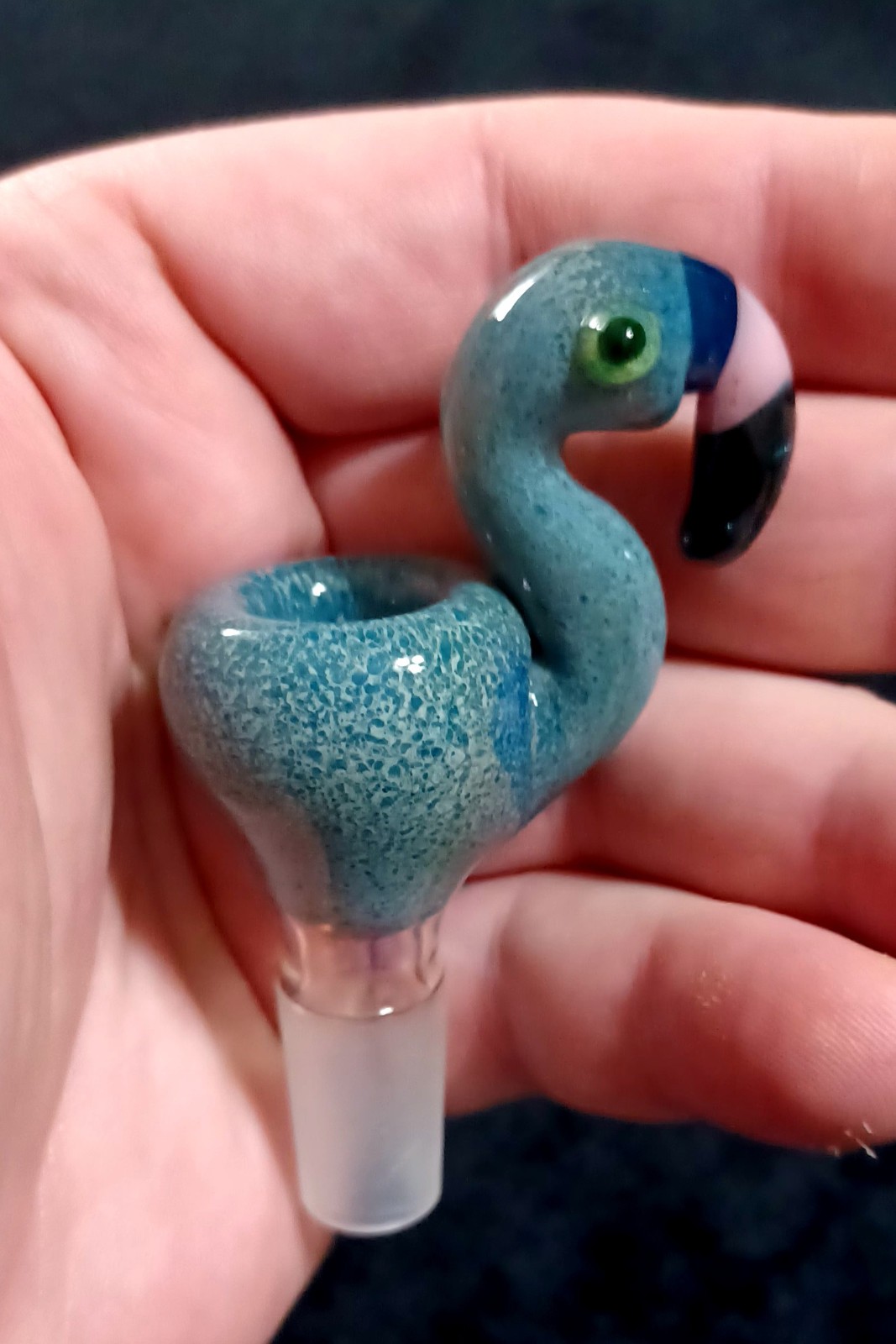 14mm Tobacco bowl Male Glass -Blue Flamingo Art piece-made in the USA
