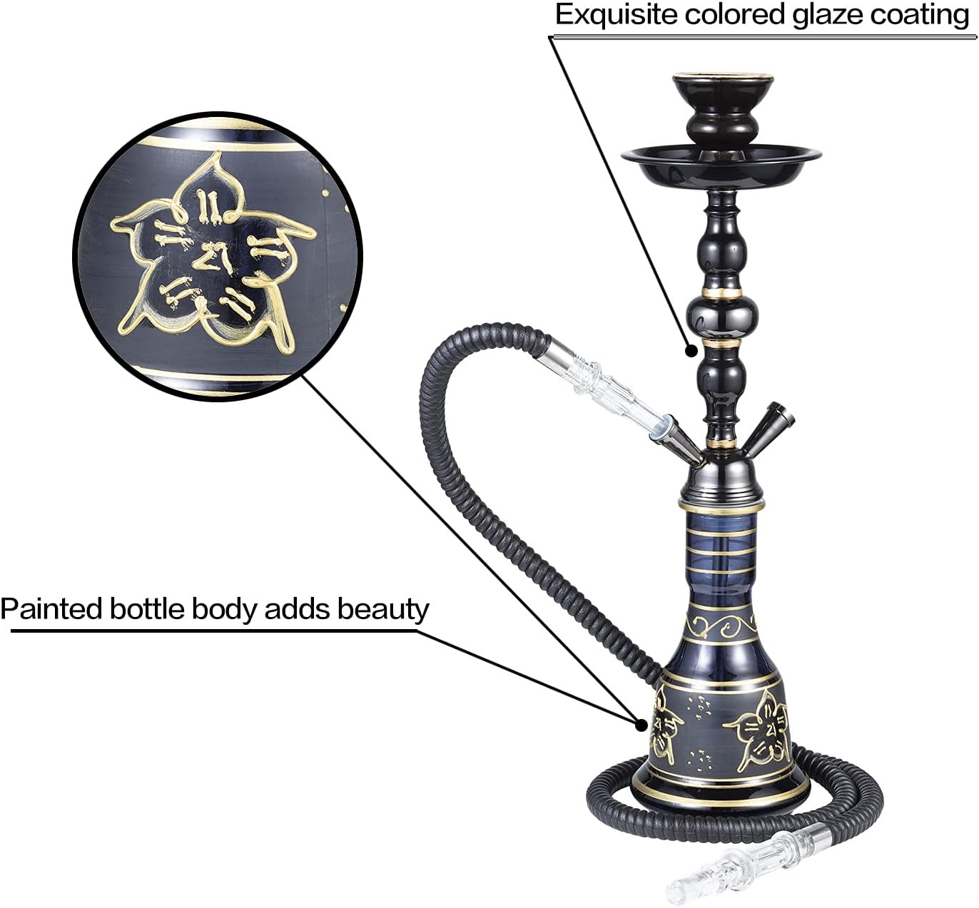 20&Prime; Hookah Set – 2 Hose Premium Shisha Hookah Kit with Glass Vase, Ceramic Bowl