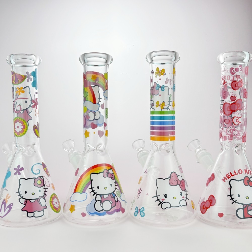 10&Prime; Kitty Glass Bong Girly Cute Smoking Water Pipe Bubbler Beaker W/Ice Catcher