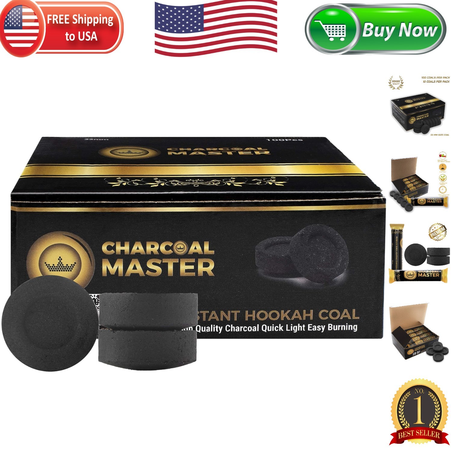 Convenient 100-Pack Low Smoke Hookah Coals – Instant Lighting & Safe Flavorless