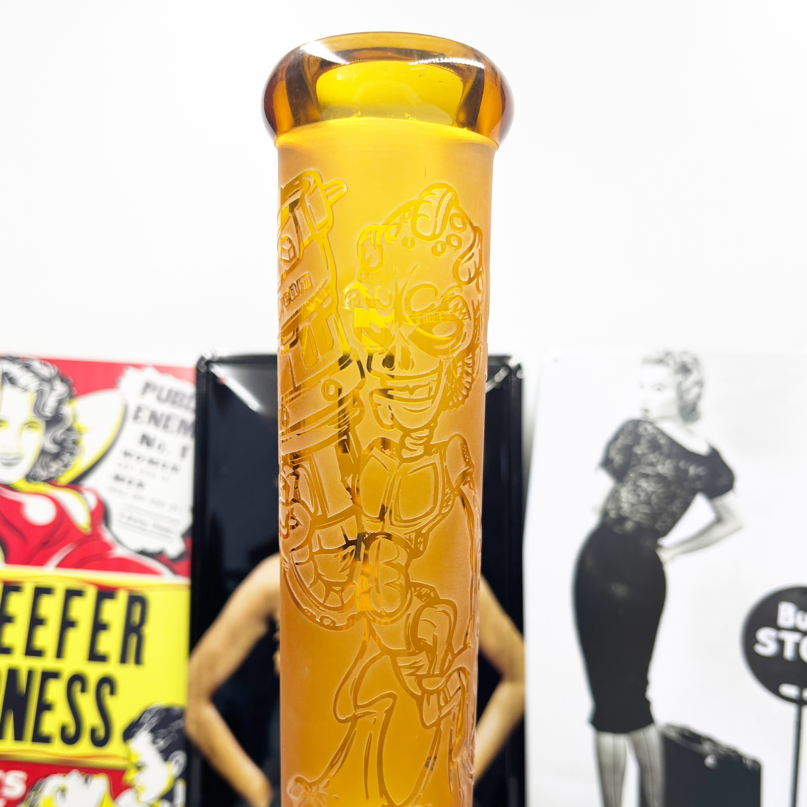 13.5 » Sandblasted Design Glass Smoking Bong Waterpipe Bong Down stem Bowl 14MM