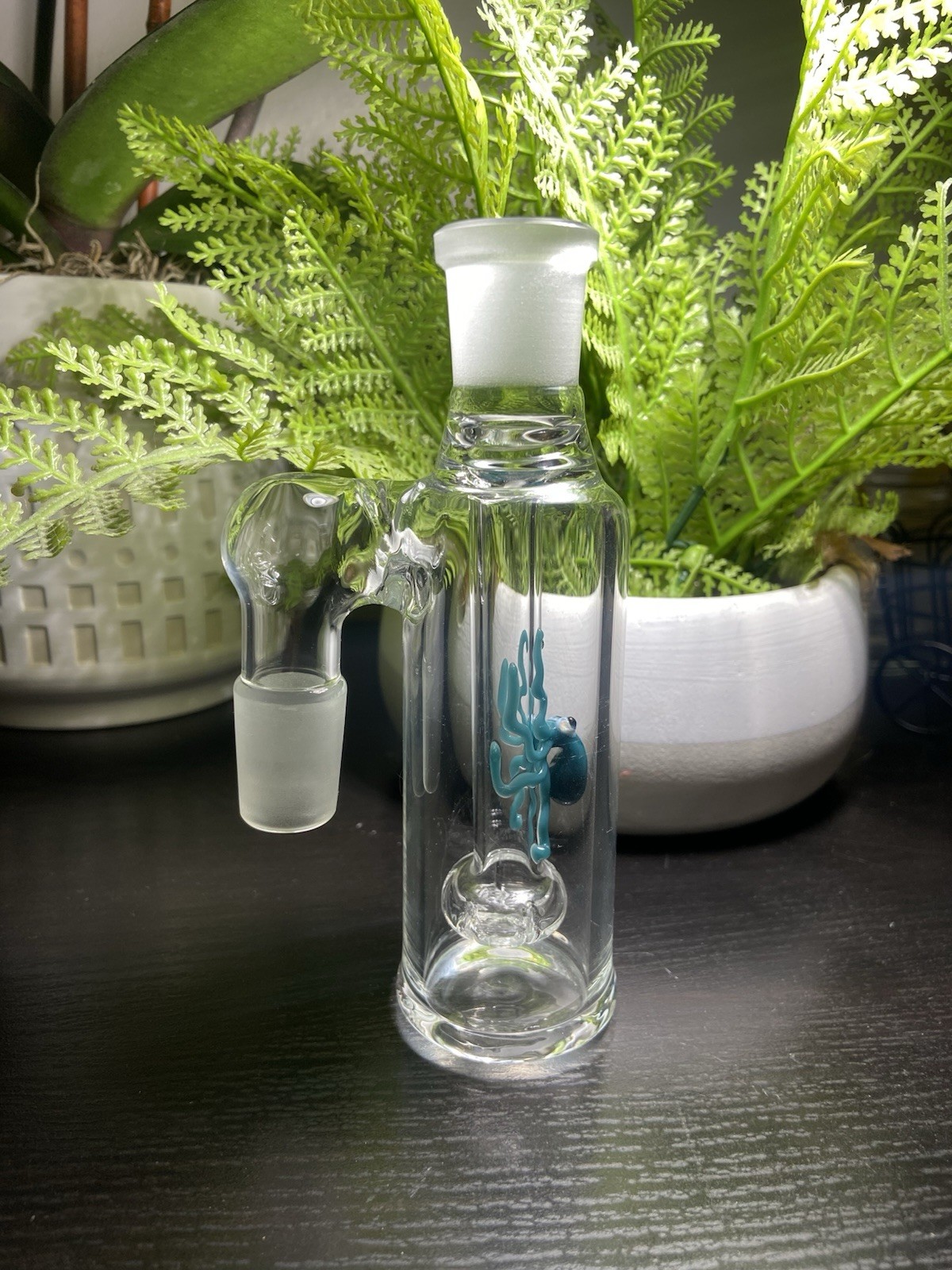 18MM Shower Head Glass Ash Catcher 90 degree Black (Agua Azul Octopus).