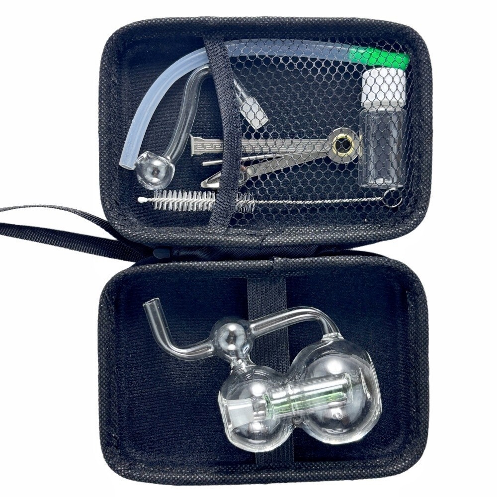 MINI 3.5&Prime; Pyrex Glass Bong Smoking Water Pipe Portable Hookah Bubbler W/TOOL BOX