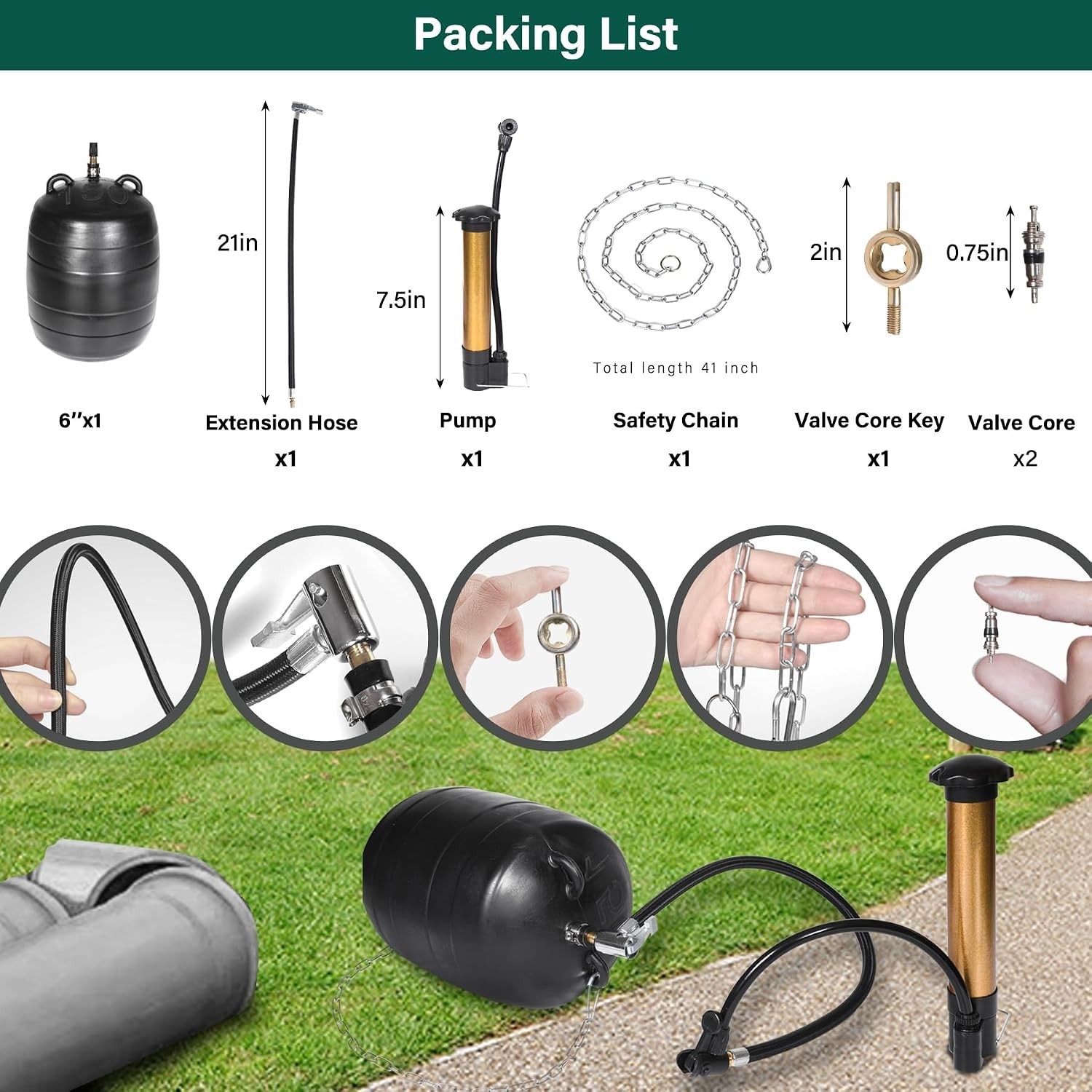 Complete 6-Inch Inflatable Pipe Kit with Safety Chain & Valve Tool for DIY Leaks