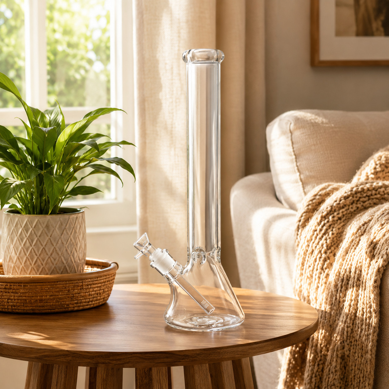 16&Prime; 9mm Thick Heavy Glass Beaker Bong Water Pipe Smoking Tobacco 14mmBowl Screen