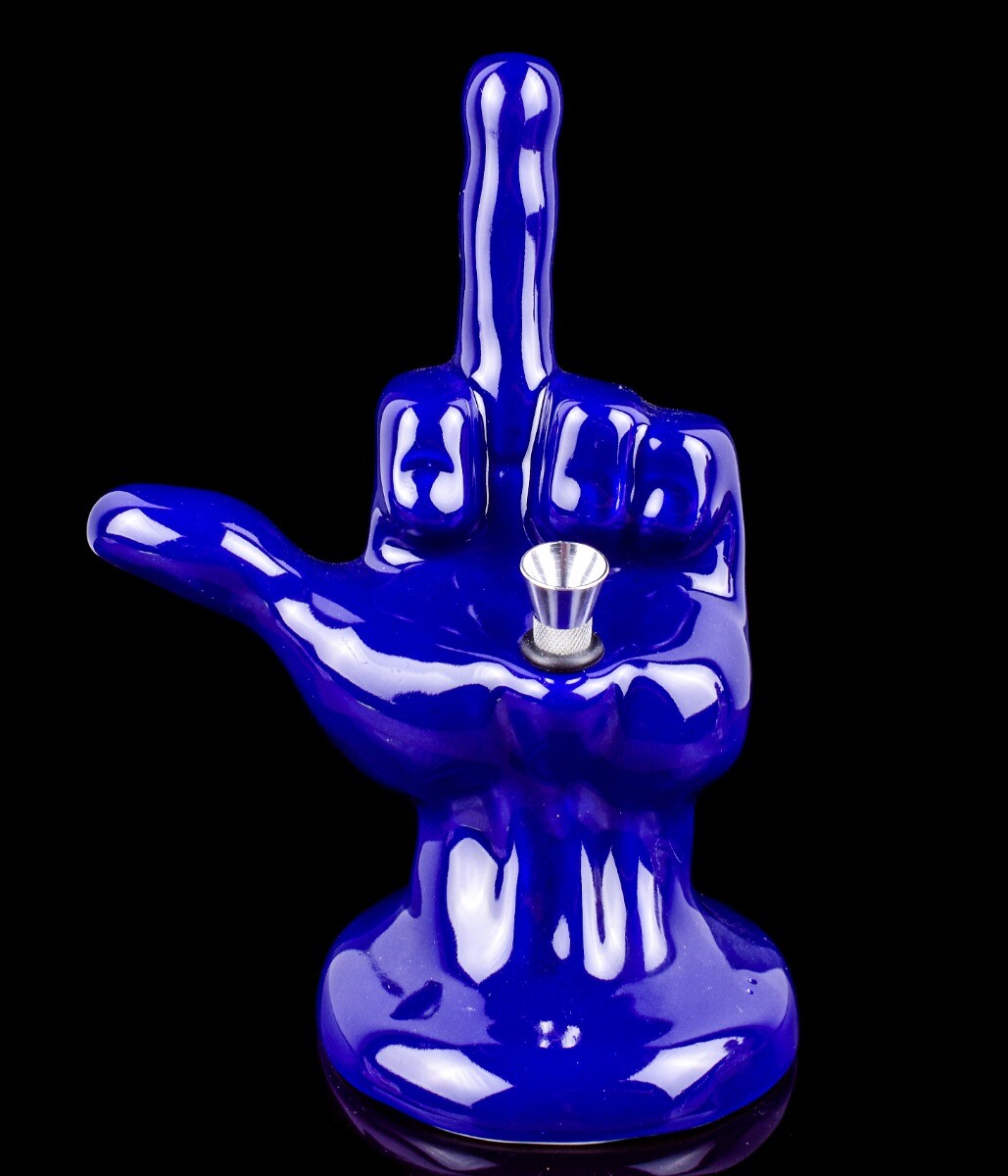 THICK CUTE Middle Finger Hand BONG HEAVY Glass Water Pipe BLUE Pipe HOOKAH *USA*