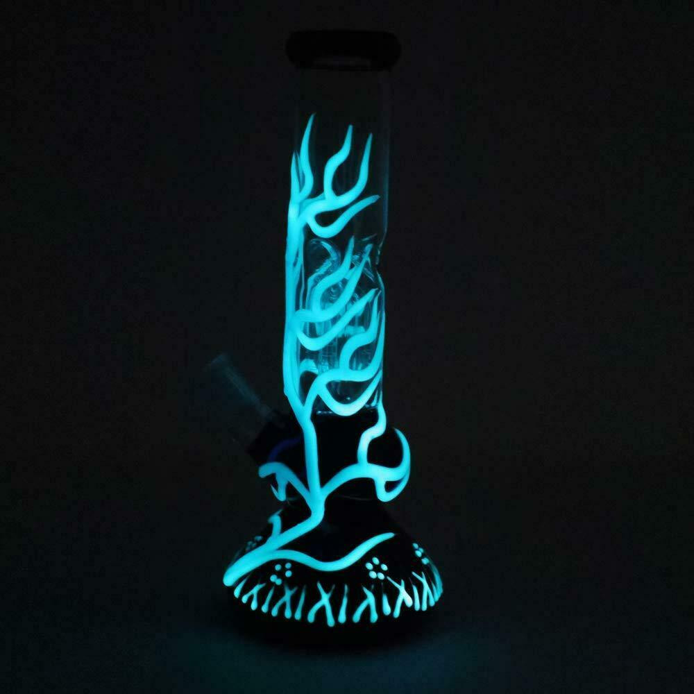 10&Prime; Blue Glass Bong Tree Arms Filter Glow in the Dark Smoking Water Pipe Bubbler