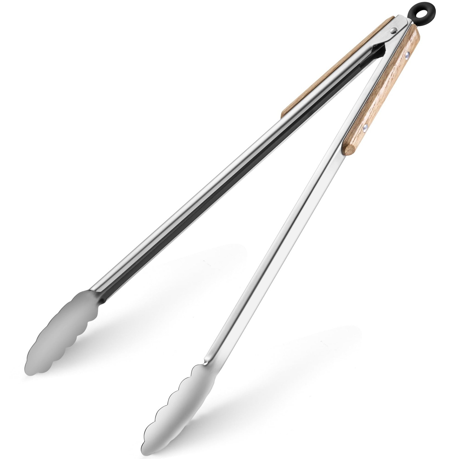 17-Inch Grill Tongs,Long Wood-Handled BBQ Tongs,Heavy Duty Stainless Steel | …