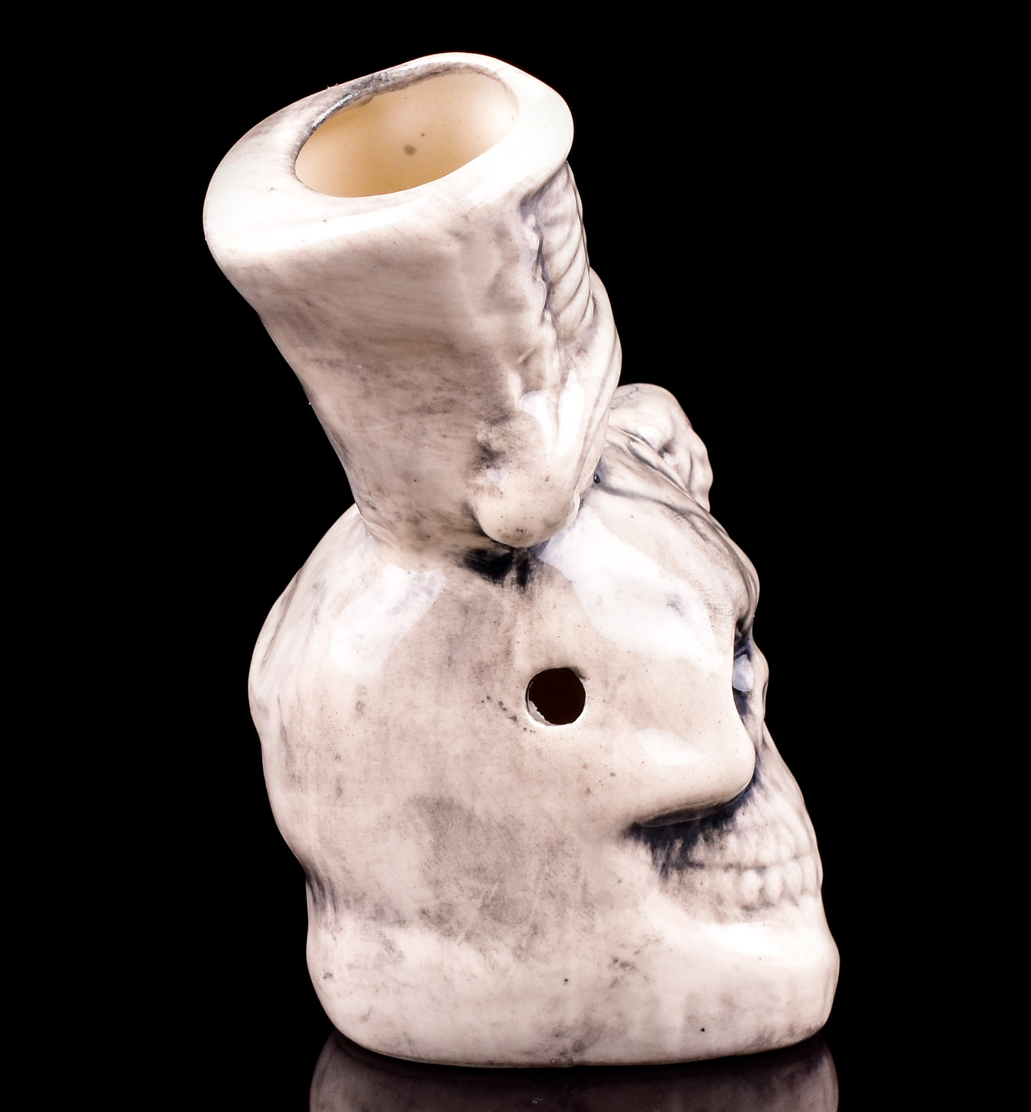 GRIM REAPER 5&Prime; SKULL Face CERMAIC Bubbler Glass Water Pipe BONG Hookah *USA*