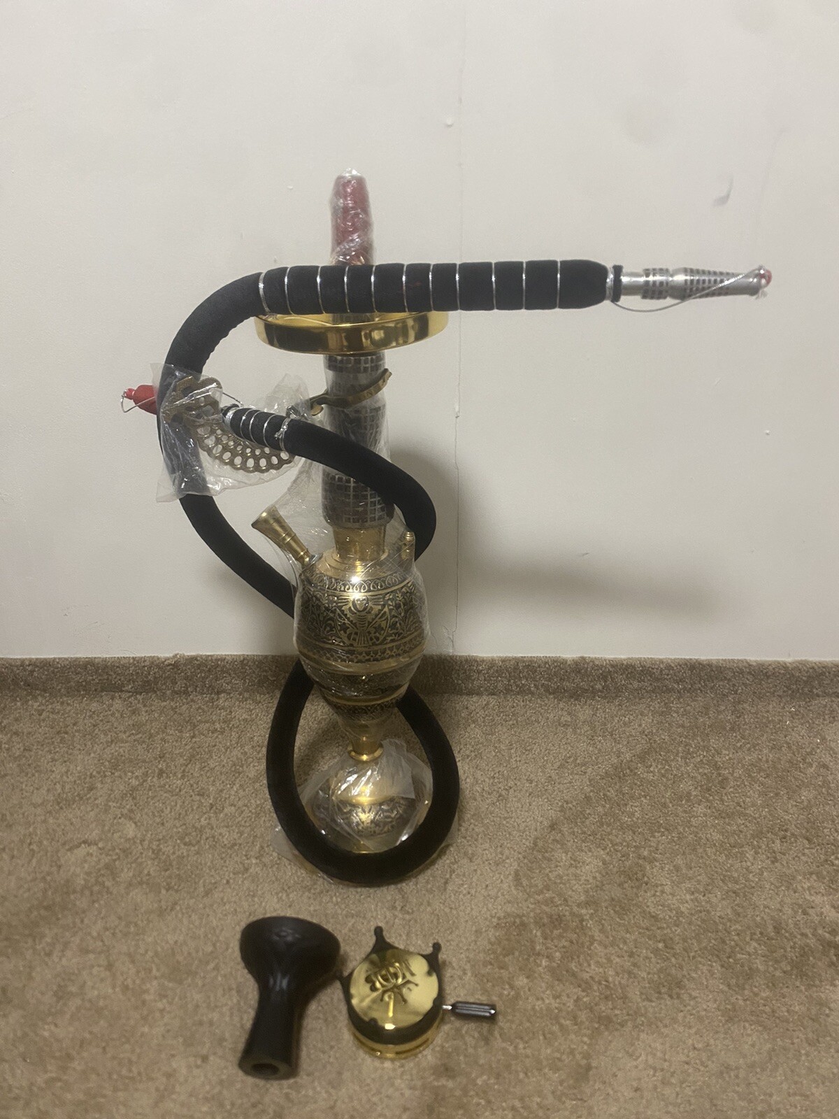 Gold hookah shisha set copper sealed with candle inside For Better Taste.