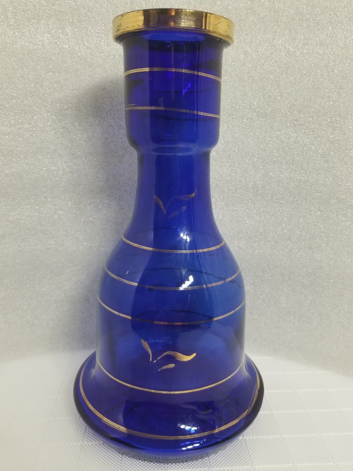 Vintage Glass HOOKAH BASE * Bohemian * Cobalt Blue * Gold Gilded * 11&Prime; * 0546