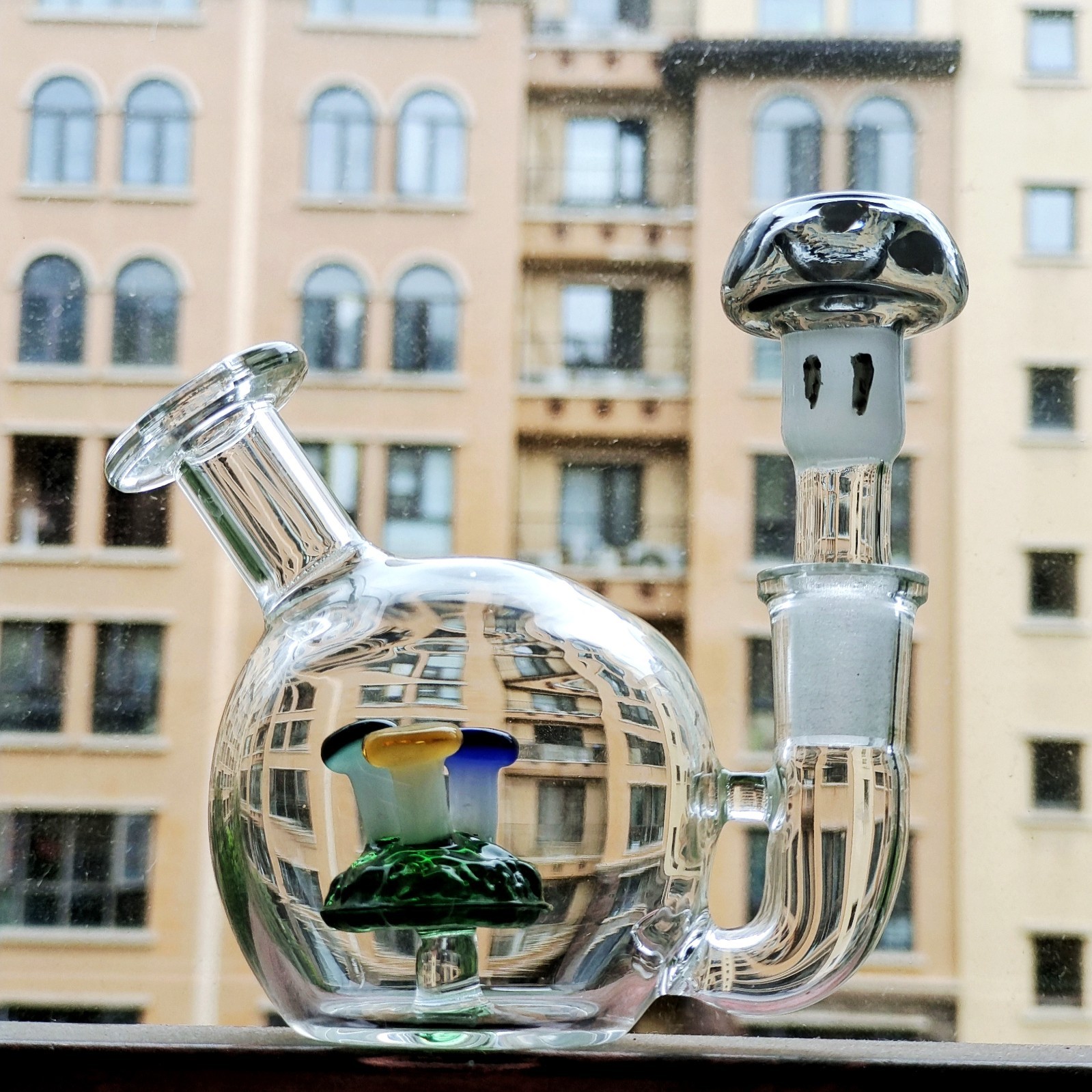 4&Prime; Mini Cute Mushroom Glass Bong Water Pipe Smoking Hookah Bubbler W/14mm Bowl