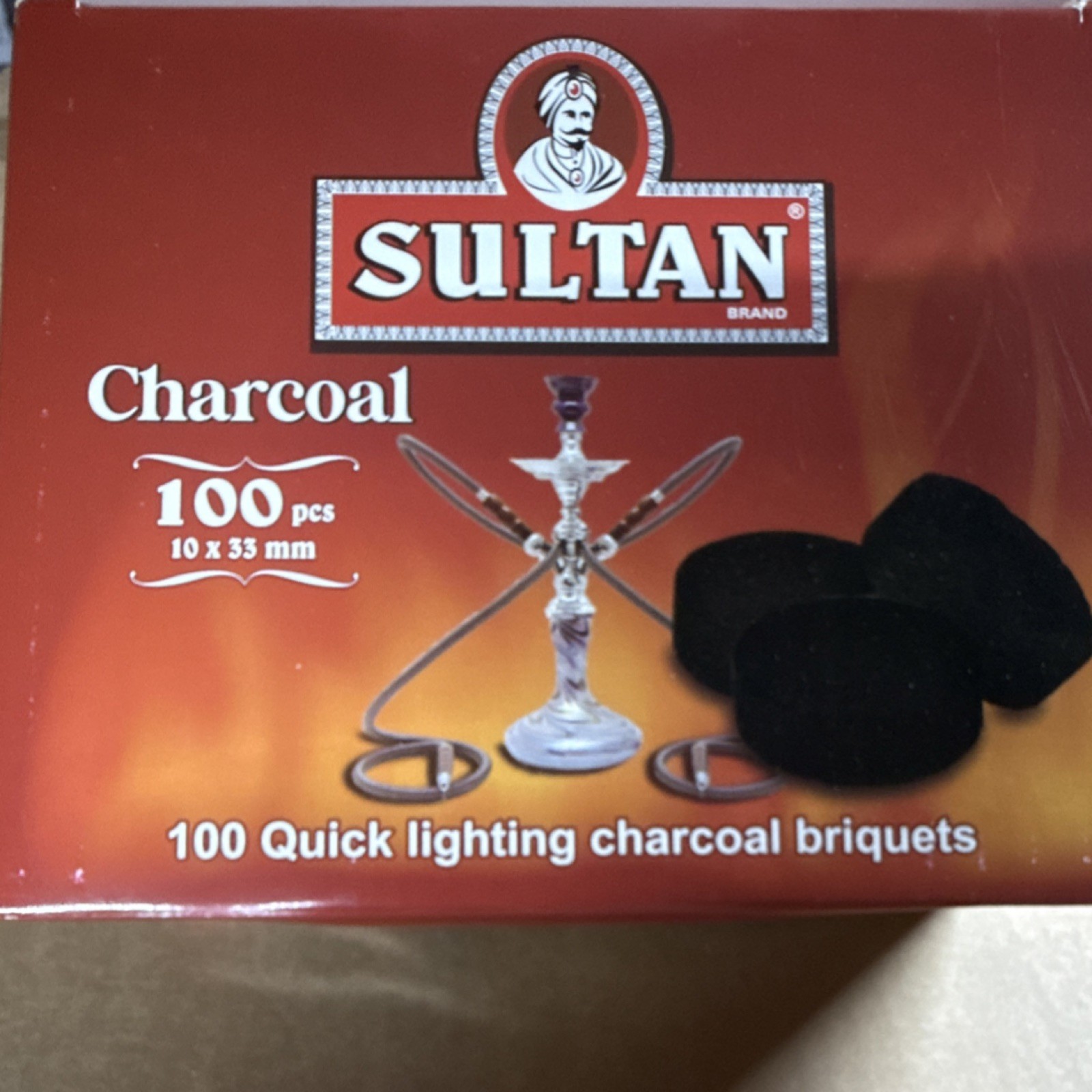Sultan Charcoal 100 pcs Quick Lighting Briquets 10 x 33mm Tablets for Hookah
